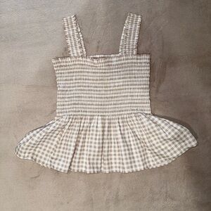 INTERMIX Tan/White Gingham Peplum Tank Top
